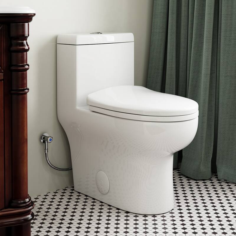 HOROW High Efficiency One Piece Dual Flush Elongated White Toilet 1.1/1.6 GPF Soft Closing Seat Included - White