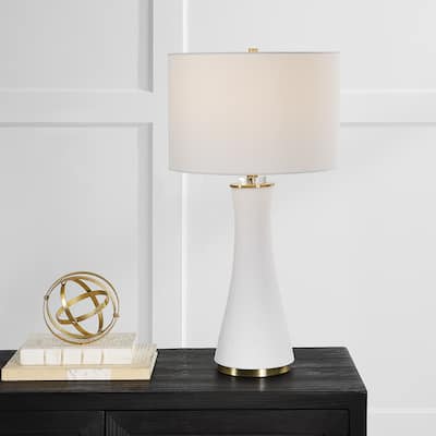 Porch & Den Matte White Textured Ceramic and Crystal Table Lamp