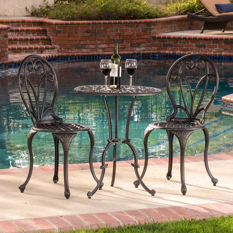 Thomas Cast Aluminum Dark Gold 3-piece Bistro Set by Christopher Knight Home - Dark gold