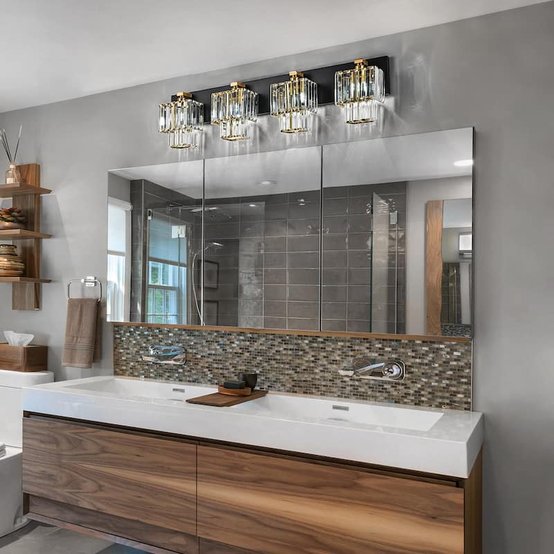 Modern Dimmable Glam Crystal Bathroom Vanity Lights - Black & Gold