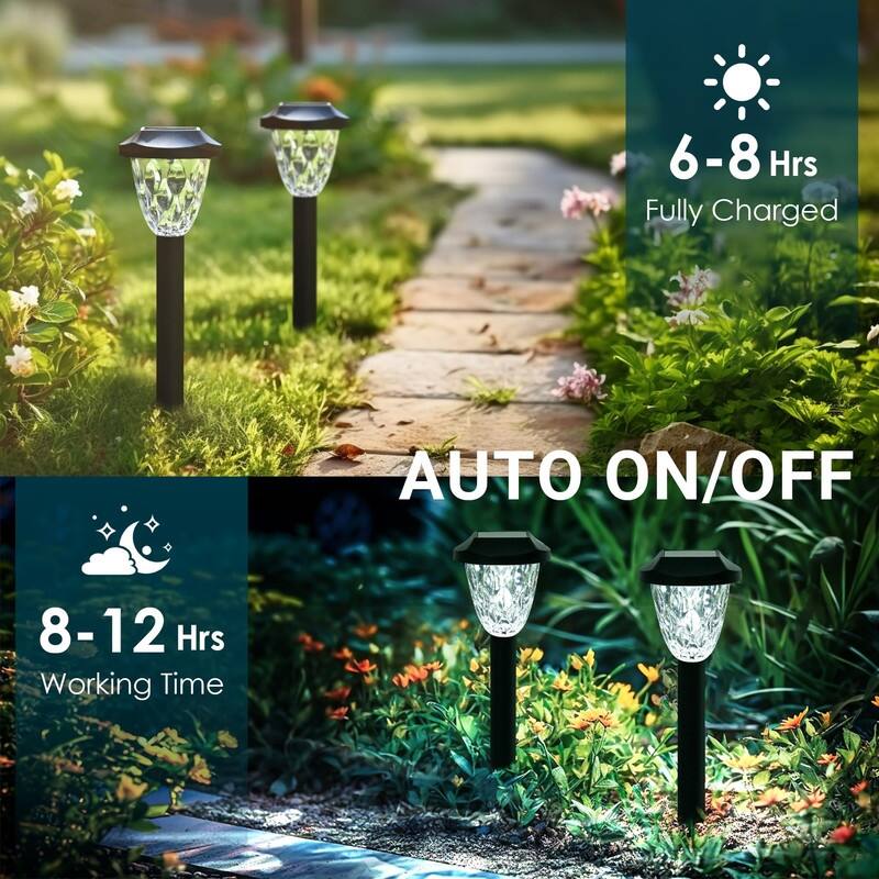 HMDecor 8 Pack Solar Outdoor Lights, Bright Solar Pathway Lights with Great Pattern, Waterproof Auto On/Off Solar Lights