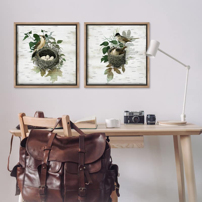 Stupell Rustic Vintage Bird Nests Framed Floater Canvas Wall Art Design By Susan Arnot (Set of 2)