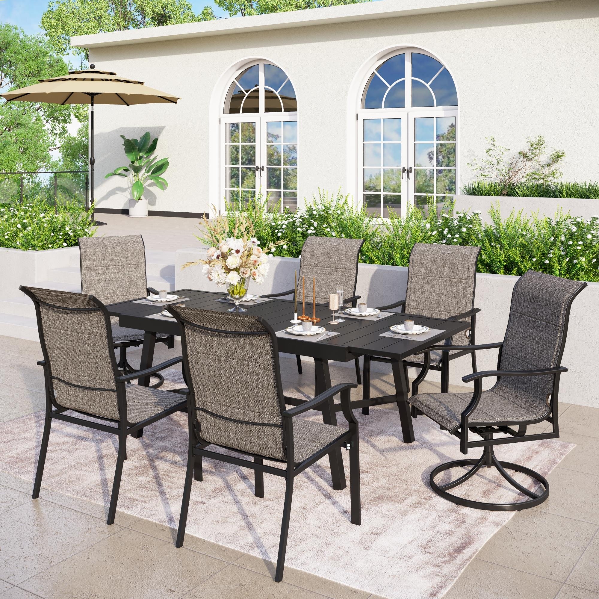 7 9 Patio Dining Set 6 8 Sling Patio Swivel Dining Chairs and 1