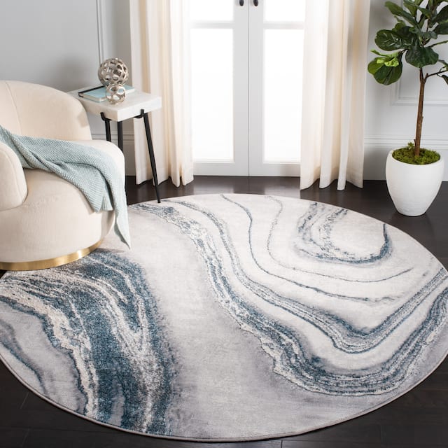 SAFAVIEH Orchard Ayala Modern Abstract Rug - 5' x 5' Round - Grey/Blue