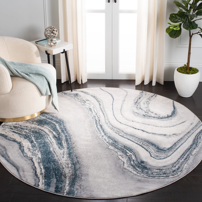 SAFAVIEH Orchard Clella Modern Abstract Rug - 5' Round - Grey/Blue