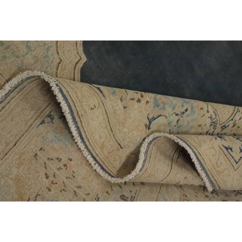 Hand Knotted Oriental 100% Wool Carpet Traditional Medallion Greys & Charcoal Kerman Area Rug - 12' 4'' X 9' 8''