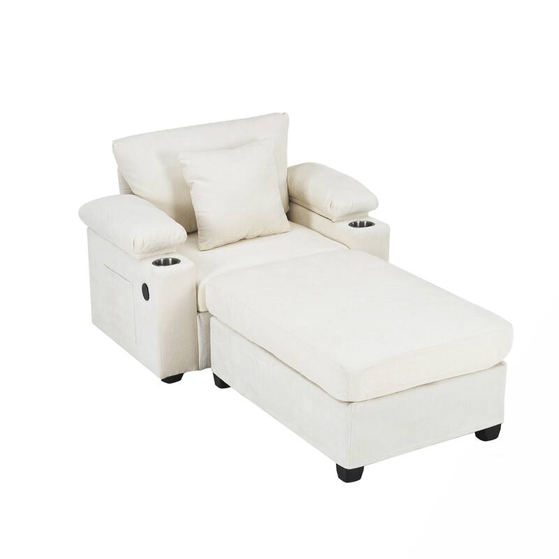 USB Charging Ports Oversized Arm Chair With Ottoman