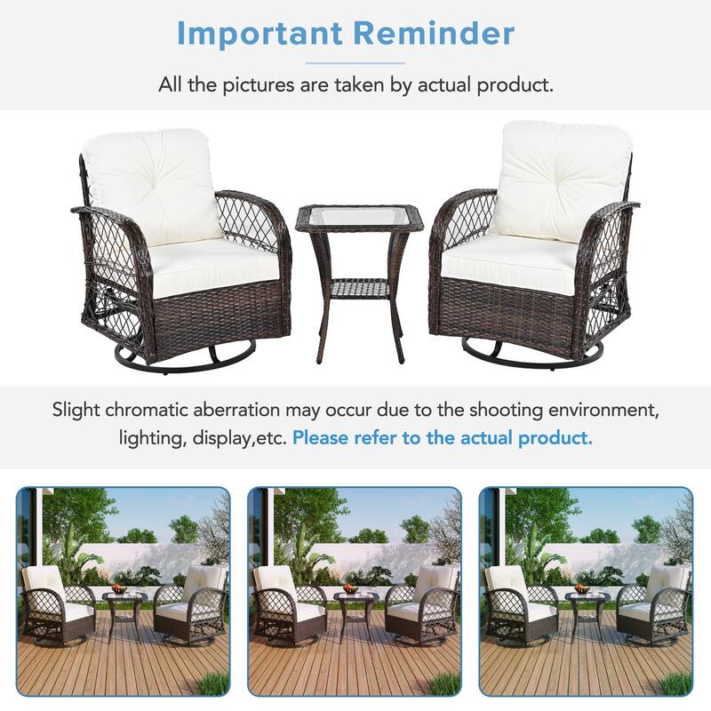 3-Piece Outdoor Chair & Table Set - Seating Group with 360° Swivel Chairs and Rocking Chairs for Patio, Garden, or Balcony