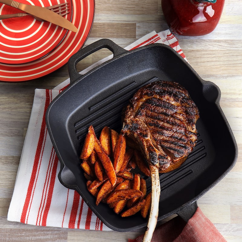Oster Castaway 10 Inch Square Cast Iron Grill Pan with Pouring Spouts
