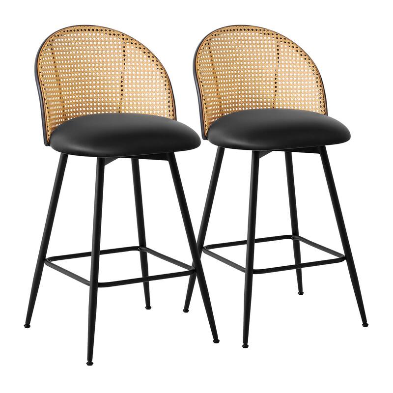 Upholstered Swivel Counter/ Bar Stools with Rattan Back