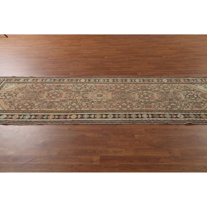 Hamedan Persian Vintage Runner Rug Hand-Knotted Wool Carpet - 3'5" x 9'11"