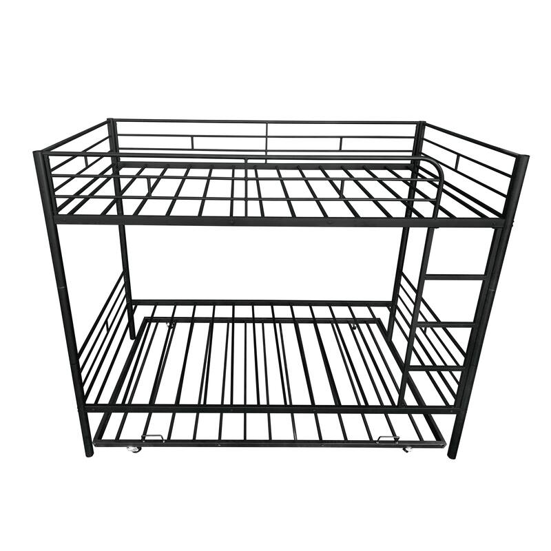 Twin-Over-Twin Steel Convertible Bunk Bed with Trundle and Detachable Design
