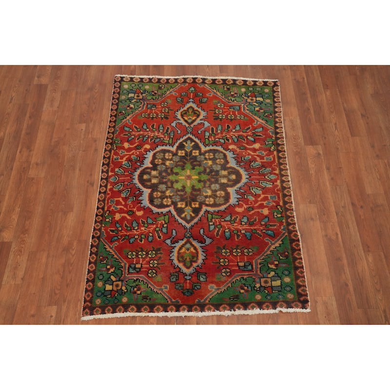 Hand Knotted Oriental 100% Wool Carpet Traditional Floral Oranges & Rust Tabriz Area Rug - 4' 6'' X 3' 2''