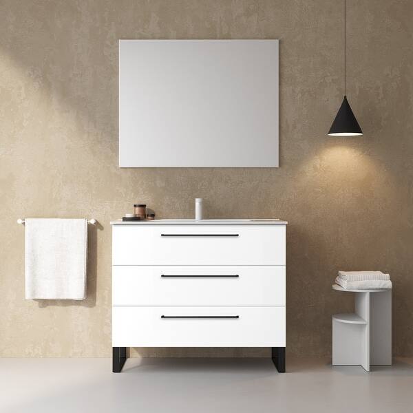 Shop 40 Modern Bathroom Vanity Cabinet Denver Rhd White Wood Black Handles Legs Vanity Ceramic Sink W40 X H35 X D18 Overstock 31118612