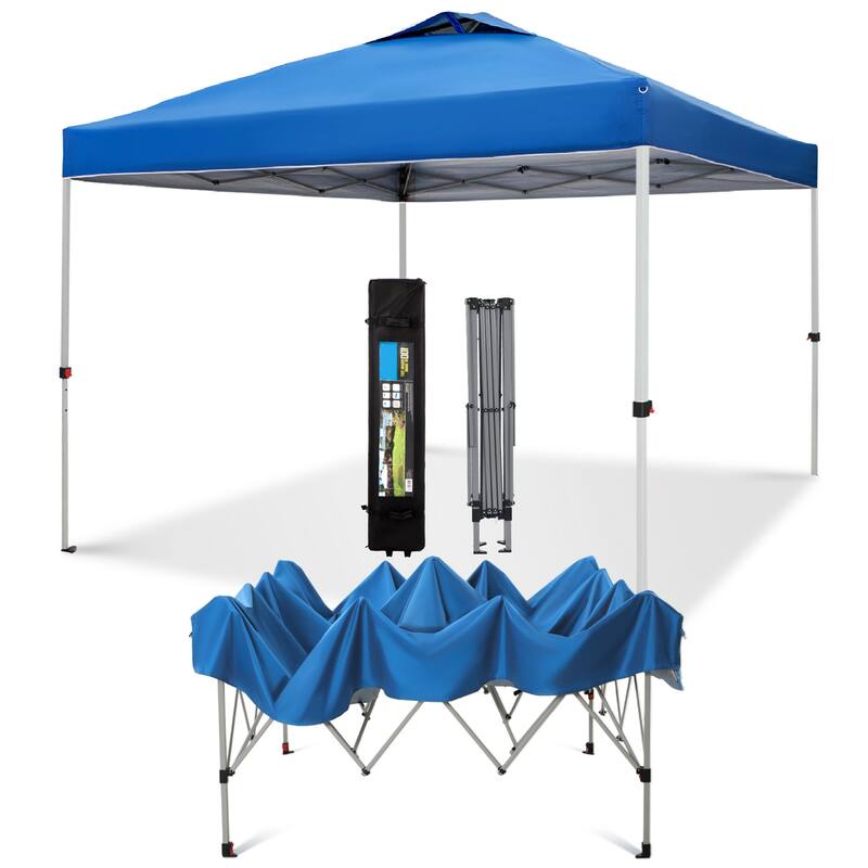 10x10 Pop-up Canopy Portable Lightweight FoldingTent, Adjustable Height Instant Gazebo Canopy with Wheeled Bag - Blue