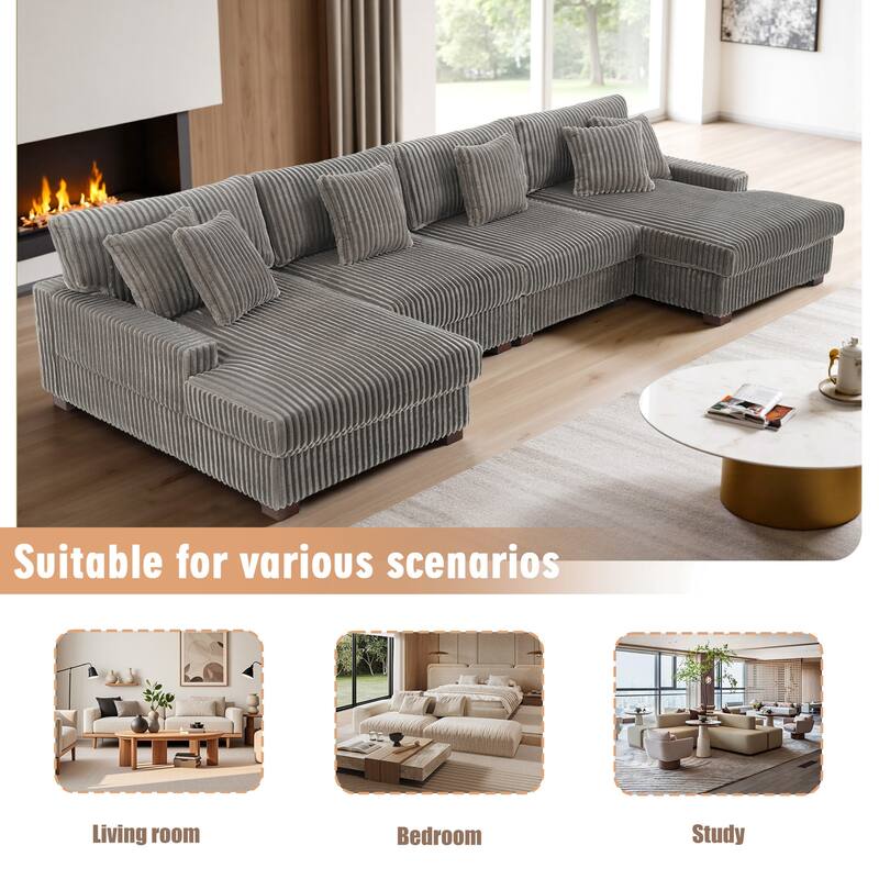 Cotton Flannel 3-Seat Modular Sectional Sofa with Chaise