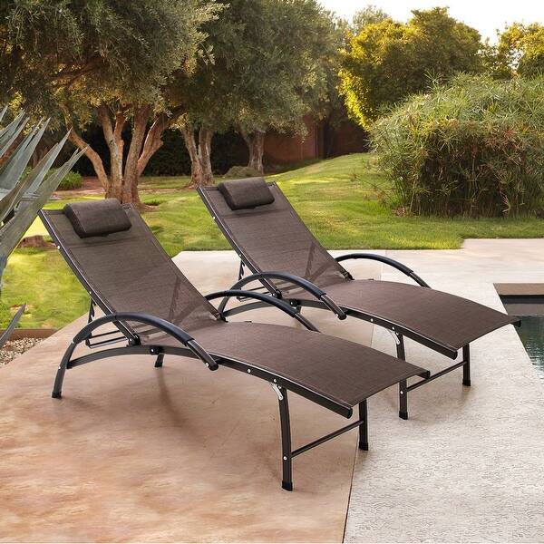 Outdoor Aluminum Adjustable Reclining Chaise Lounge Chairs Set Of 2 65 35 L X 26 97 W X 32 48 H Inches Overstock 31673699