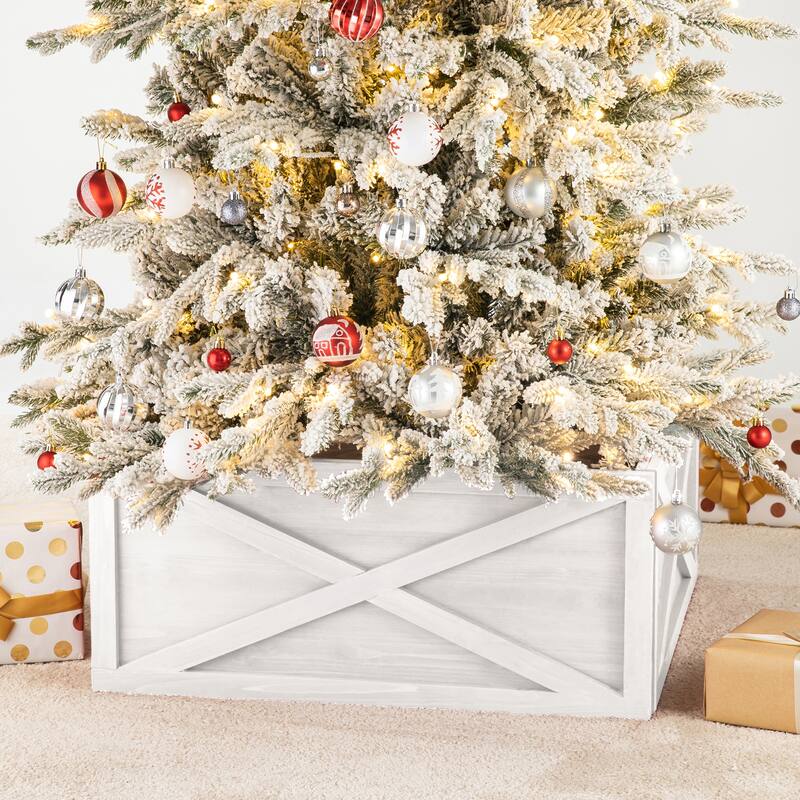 Glitzhome 22"L/26"L/32"L Handcrafted Wooden Christmas Tree Collars