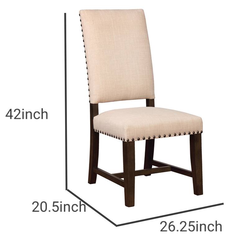 Nailhead Trim Fabric Side Chair with High Back, Set of 2, Beige