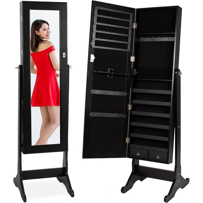 Freestanding Jewelry Armoire Cabinet - N/A - Black