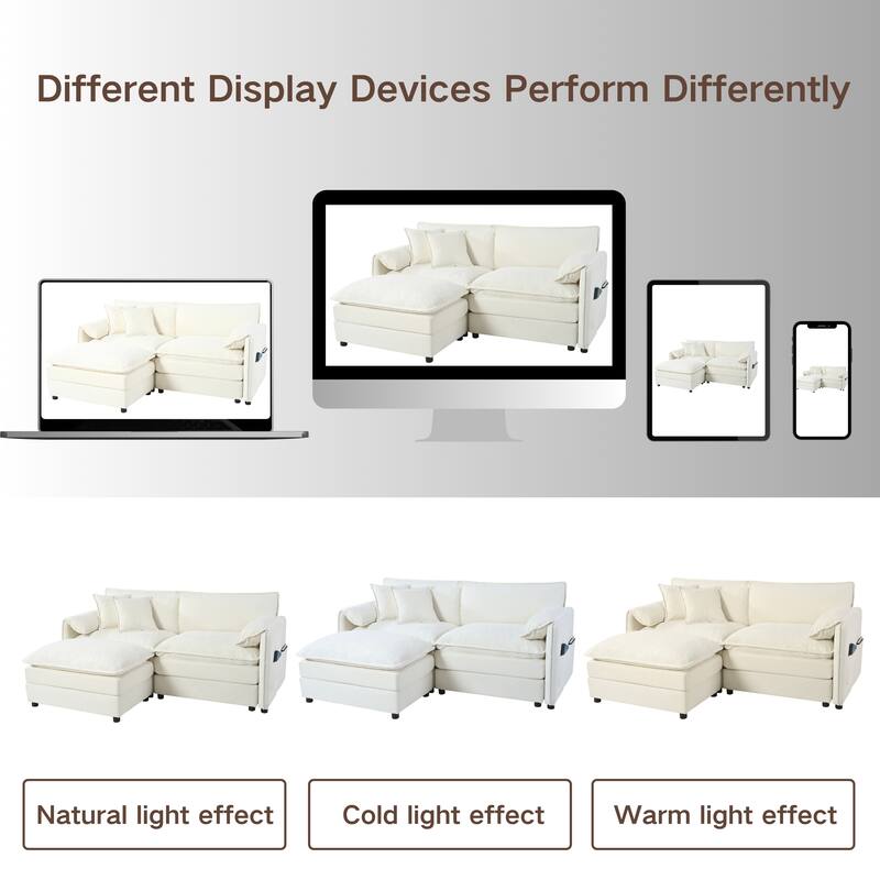 110" Modular 3-Seater Sectional Sofa Oversized Deep Seat L Shaped Couch Set with Movable Ottoman and 3 Pillows