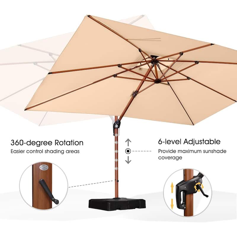 PURPLE LEAF 9/10/11ft Square 09x12ft Rectangle Wood Pattern Patio Outdoor Cantilever Umbrella with Base
