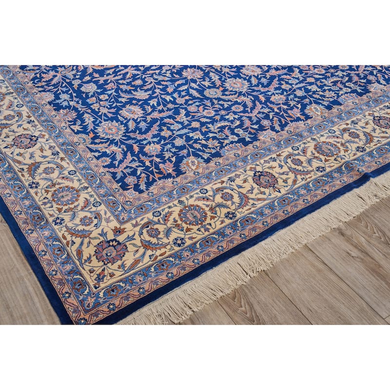 EXQUISITE RUGS ONE-OF-A-KIND Super Fine Kashan Hand Knotted Navy/Beige Rug - 9'3"x12'3"