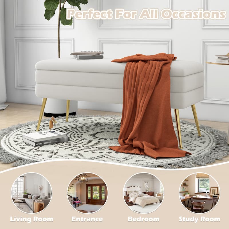 Velvet Storage Ottoman Bench with Metal Legs