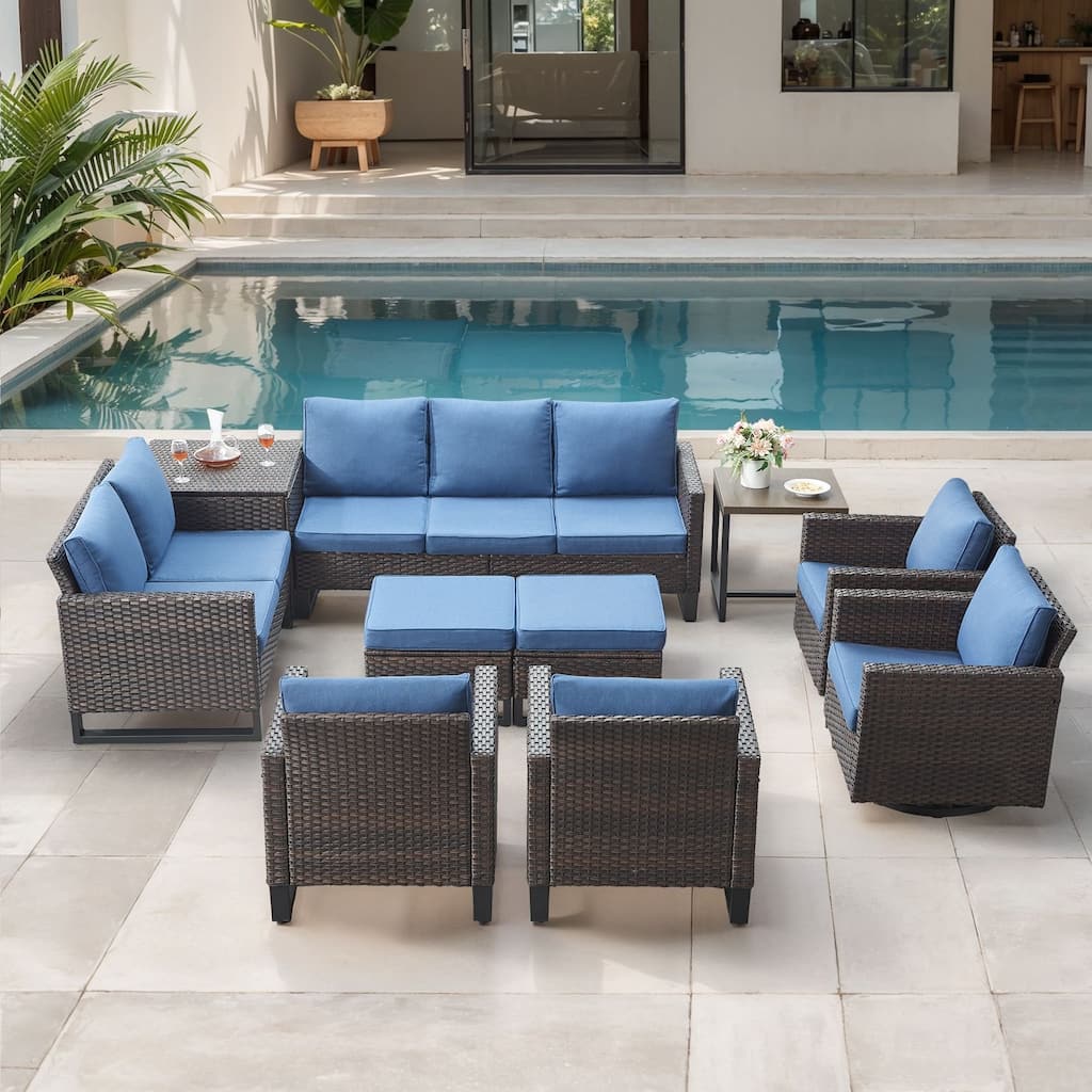 Gymojoy 9-11 Person All-Weather Wicker Outdoor Conversation Set Seating Group With Swivel Chairs
