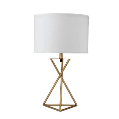 26.25" Tall "Ester" Mid-Century Metal Table Lamp, Hourglass Design, Matte Gold