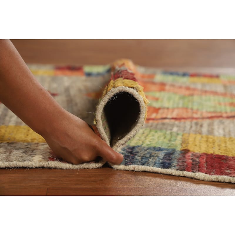 Geometric Moroccan Runner Rug Hand-Knotted Wool Carpet - 3'1" x 9'6"