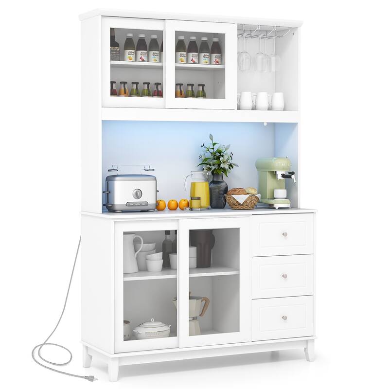 Gymax Kitchen Pantry Storage Cabinet Kitchen Hutch w/ LED lights &