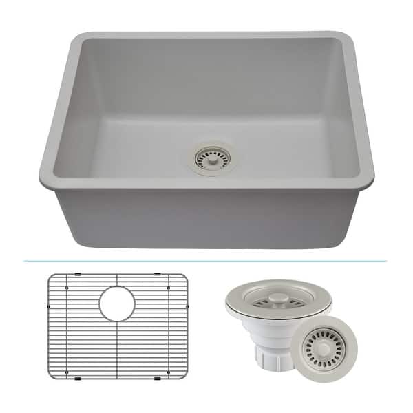 slide 2 of 10, Lexicon Undermount Quartz 23 Inch Single Bowl Kitchen Sink Kit Galaxy White