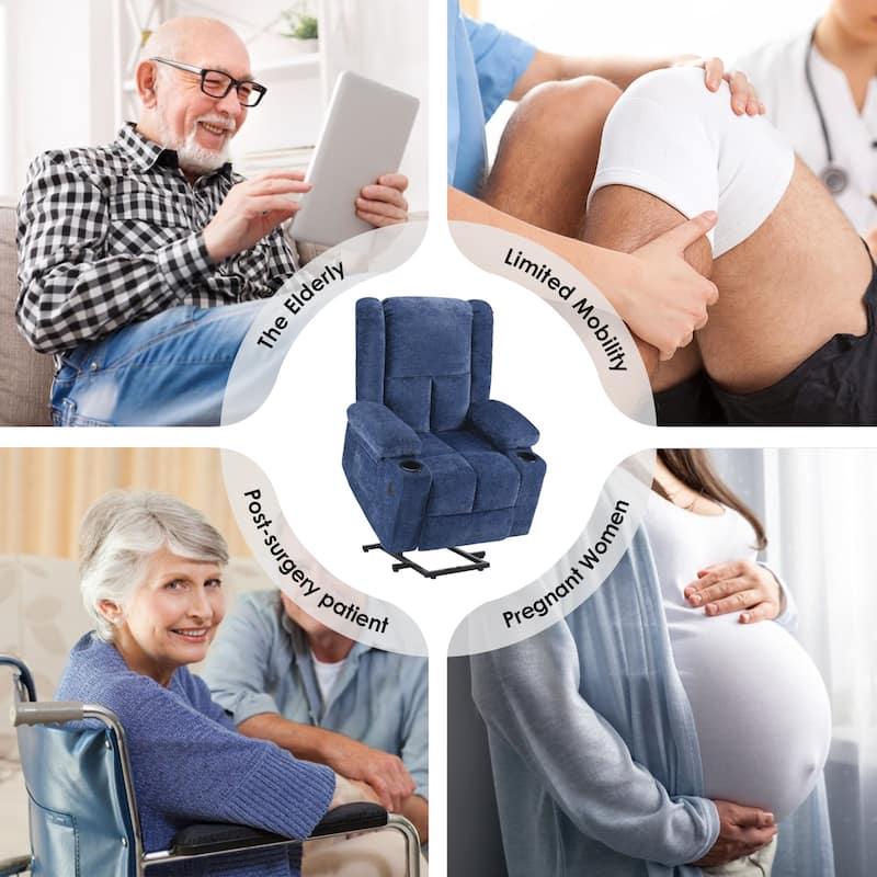 Power Lift Recliner Chair, Lounge Chaise Chair with Heat Functions, Massage Chair with USB Ports & Cup Holders
