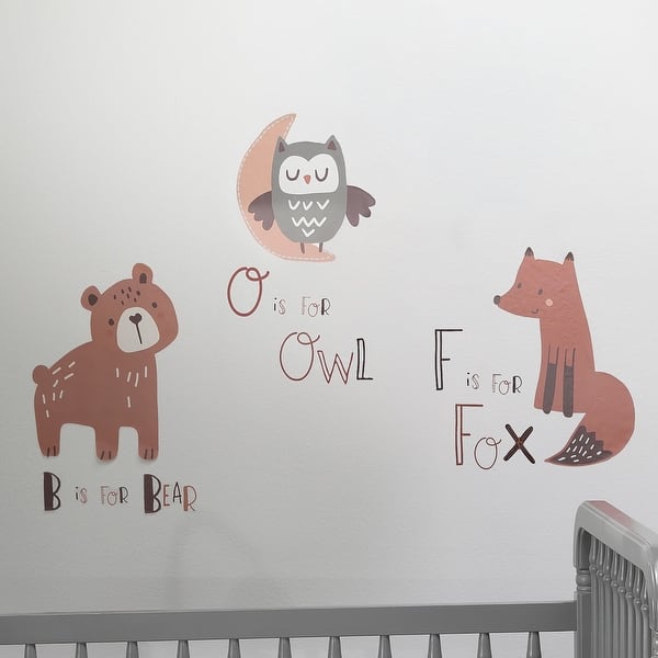dimension image slide 0 of 2, Bedtime Originals Animal Alphabet Beige/Gray Bear/Owl/Fox Woodland Wall Decals