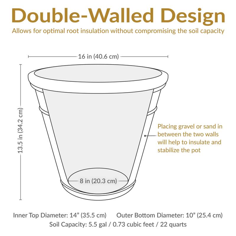 Arabella Outdoor Double-Walled Flower Pot Planter - Rust -16"- Single - 1