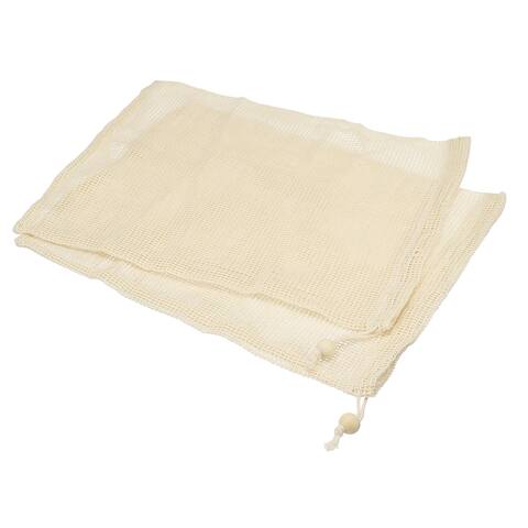 Reusable Produce Bags 3PCS, Cotton Mesh Bags Food Storage Bags -Beige - Beige