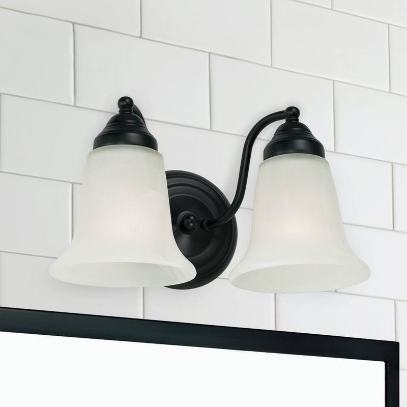 2-light 12-inch Vanity Fixture w/ White Faux Alabaster Glass