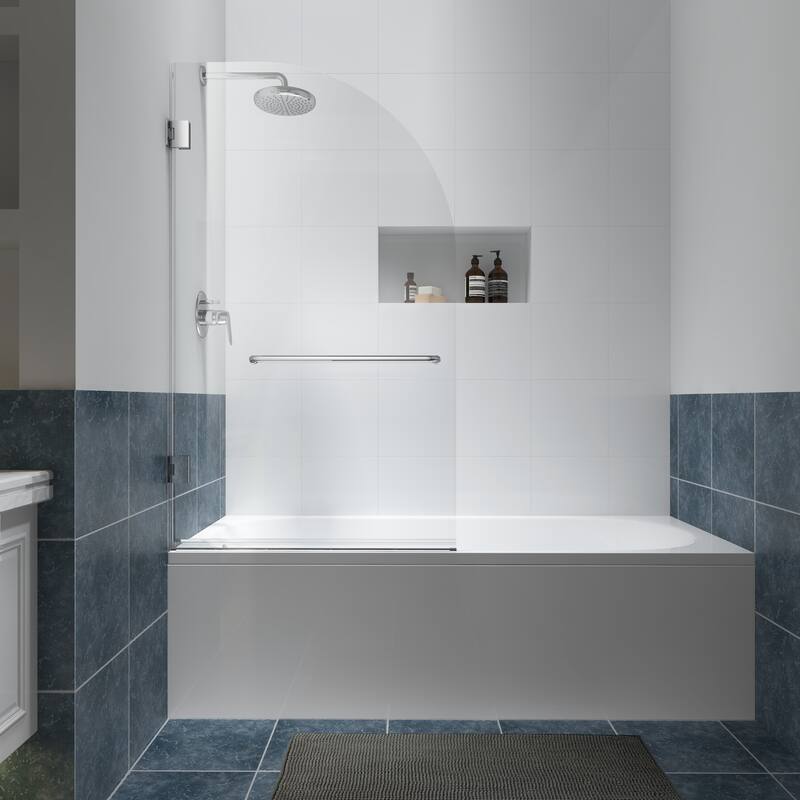 FELYL 34" W x 58" H Hinged Frameless Tub Door with Heat Soaking Process and Protective Coating Clear Glass