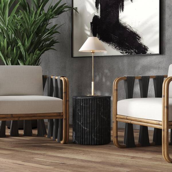 slide 2 of 6, Sylvester 15 in. W Round Marble and Wood Side Table Black / Gray