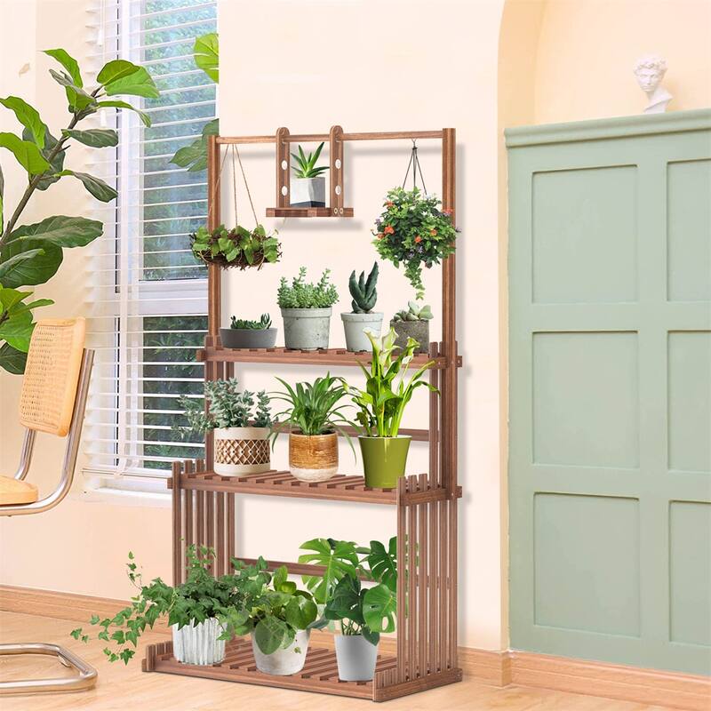 3 Tier Wooden Flower Stand for Multiple Flower Planter Holder Tall Large Rack for Living Room Garden Balcony