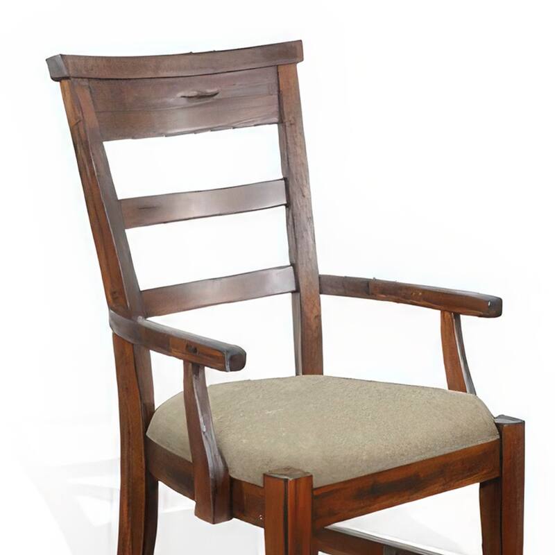 Reggie Dining Armchair Set of 2, Ladderback Beige, Brown Mahogany Wood