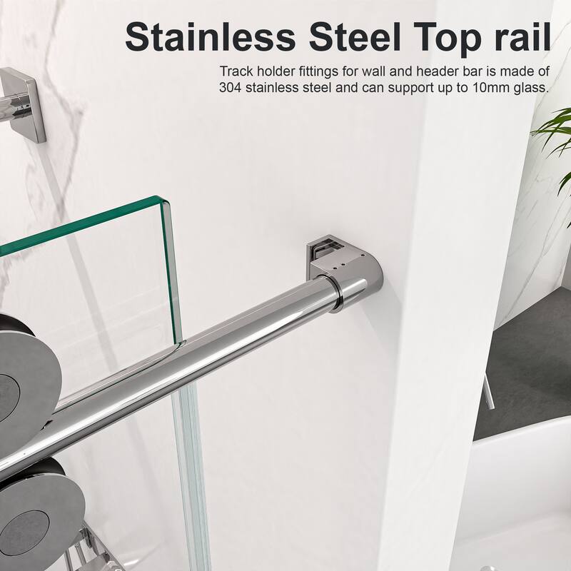 Frameless Clear Tempered Glass Single Sliding Shower Door w/ 5/16" Thick