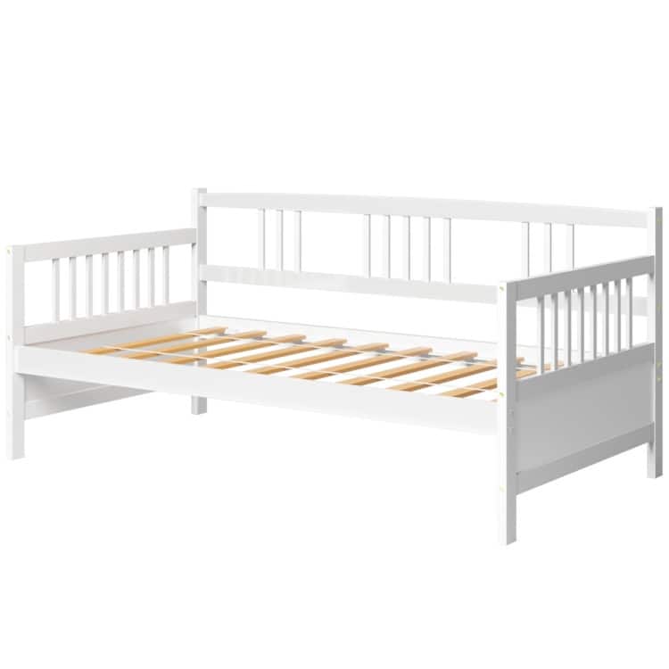 Twin Size Wooden Slats Daybed Bed with Rails-White - White