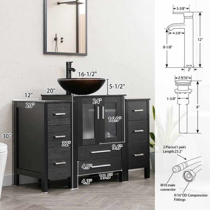 48" Bathroom Vanity Set Vessel Sink Faucet W/ Small Cabinet Combo