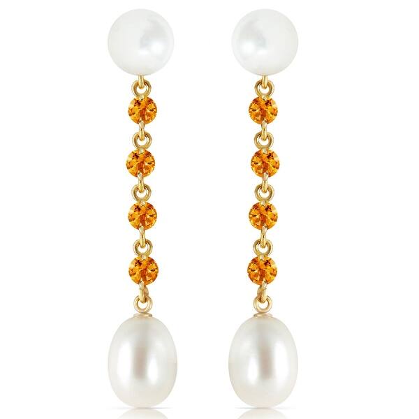 14k Solid Gold Chandelier Natural Citrine Pearl Gemstone Earrings Overstock 31752411