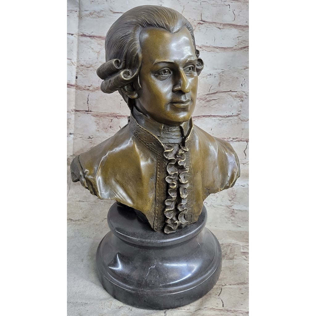 Bronze Sculpture Mozart Head Bust Art Deco Marble Base Figurine Home Decor Sale