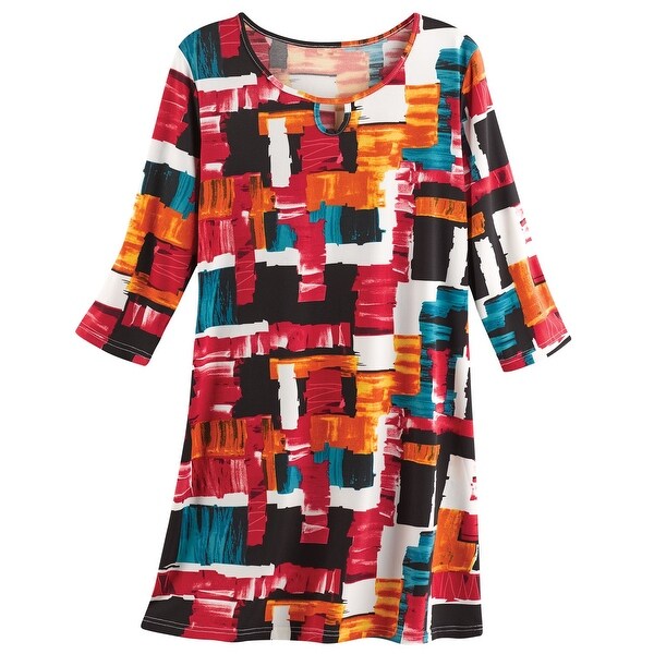 Adore Women S Abstract Block Print Tunic Top Colorful 3 4 Sleeve Shirt Blouse