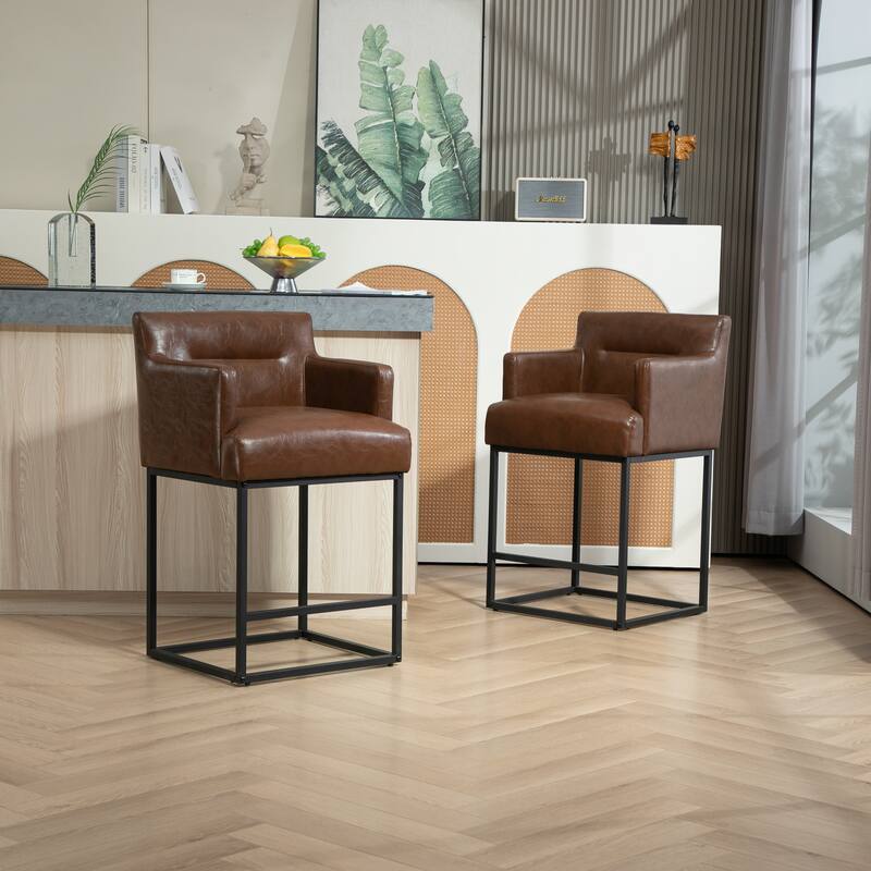 House Hold Counter Height Bar Stools Set of 2,Modern Square PU Bar Stool