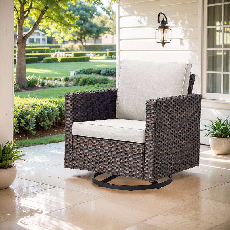 1 Piece Outdoor Swivel Patio Dining Chairs - Brown - Beige